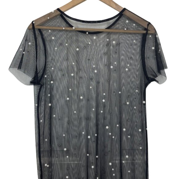 UNBRANDED | Women's Black Sheer Pearl Studded Sheer Dress | Size S - Picture 7 of 9